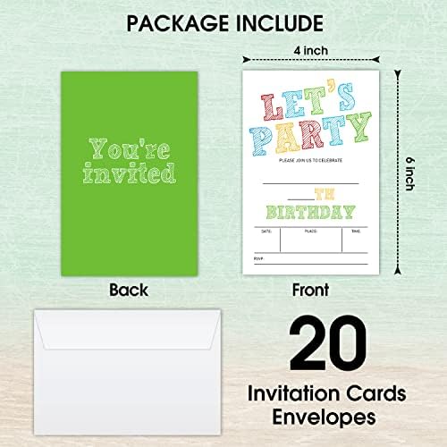 כרטיסי הזמנה ליום הולדת, Let's Party הזמנות, ציוד לקישוטים למסיבות יום הולדת שמח, 20 כרטיסי מילוי עם