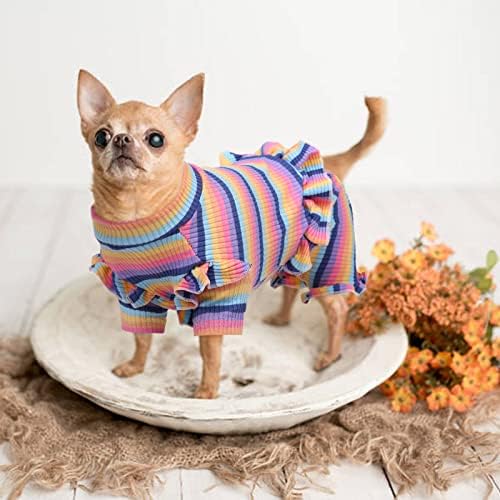 פיג'מה כלבים מפוספסת, סרבל חיות חיות חמוד חמוד, בגד גוף כלב נושם עם חצאית, חולצת סוודר גור לשימוש