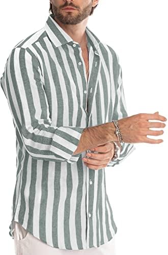 ג ' מייר גברים של פשתן חולצות מקרית ארוך שרוול כפתור למטה פסים שמלת חולצה