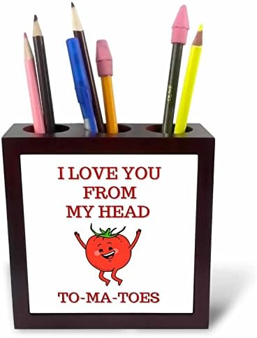3תמונת רוז של עגבנייה עם טקסט של אני אוהב אותך מהראש. - מחזיקי עט אריח