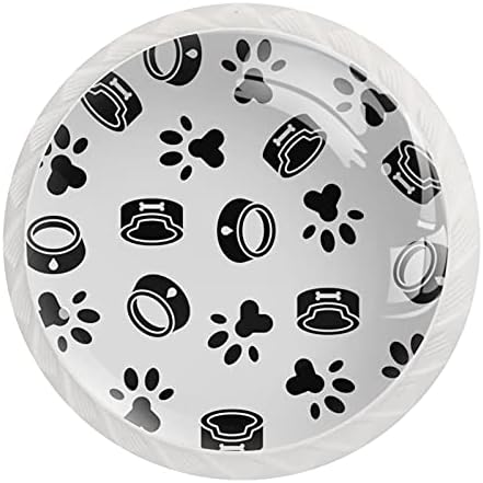 12 חתיכות לבן עגול ארון ידיות כלב צלחת כפת רגל הדפסת שחור