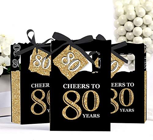 נקודה גדולה של אושר למבוגרים יום הולדת 80 - זהב - קופסאות לטובת מסיבת יום הולדת - סט של 12