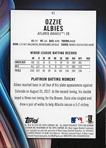 2018 Bowman Platinum 41 Ozzie Albies NM-MT כרטיס RC טירון אטלנטה ברייבס רשמי בכרטיס מסחר בייסבול