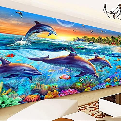 ערכות ציור יהלומים בגודל 5 ד ' גודל גדול רקמת פסיפס דולפין עולם הים עיצוב משרד ביתי 59.1 * 23.6 אינץ