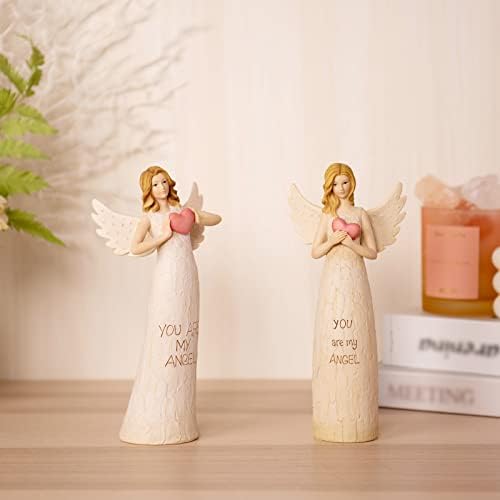 LC Lcdecohome Angels Angels פסלוני פסלונים אספניים -תפילה - עיצוב ביתי שרף שרף יד צבוע מלאך אוחז בלב מפוסל