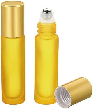 בקבוקי רולר של 10 מל פטיקיל, 2 כדורי רולר שמן אתרים של 2 חבילות עם מכסה כיסוי מכולות, צהוב מט