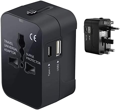 Travel USB פלוס מתאם כוח בינלאומי התואם ל- MicroMax Canvas L עבור כוח עולמי עבור 3 מכשירים USB Typec,
