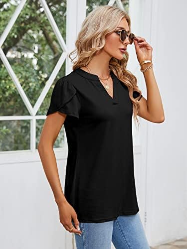 נשים קיץ למעלה סקסי צוואר כותרת קצר שרוול חולצה מזדמן זורם מוצק צבע חולצה טיז חולצות