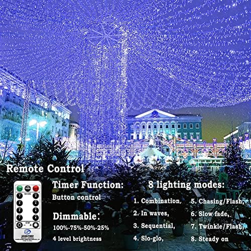 אורות חג המולד חיצוניים 1000 LED 393.7ft אורות מחרוזת ארוכים סופר עם 8 מצבים וטיימר, קישורים לחופשת עץ