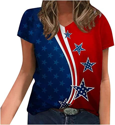 חולצות פטריוטיות בארהב לנשים 4 ביולי אופנה כוכבי דגל אמריקאים פסים מודפסים חולצת טי שרוול קצר