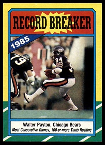 1986 טופפס כדורגל מס '7 וולטר פייטון שיקגו ברס מפסק שיא רשמי מסחר NFL רשמי