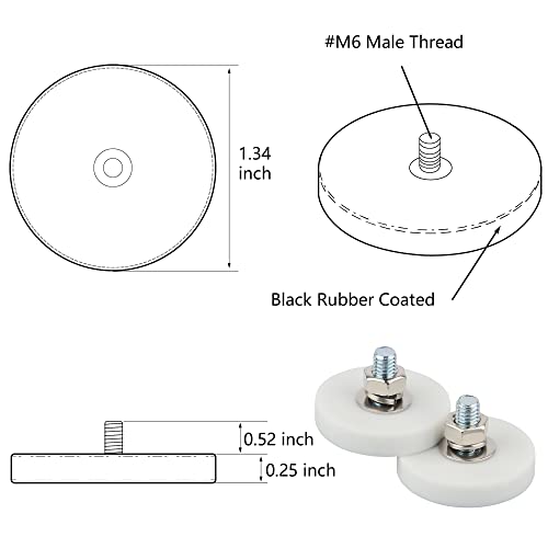 מוטואקטור 2 חבילה הרכבה מצופה גומי מגנט ניאודימיום מ ' 6 חתיכים עם הברגה, מגנט גומי כוח משיכה אנכי נגד שריטות