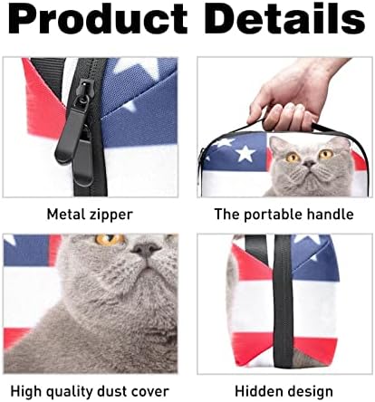 תיק קוסמטי לנשים, מקסים מקסים שקיות איפור אטומות למים נוסעות דגל אמריקאי דגל חתול חיה חיה לאביזרים