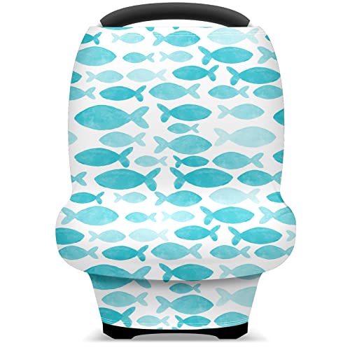 מושב מכונית לתינוק מכסה צבעי דגים כחולים בצבעי מים כיסוי סיעוד כיסוי עגלת צעיף הנקה לחופית עגלת