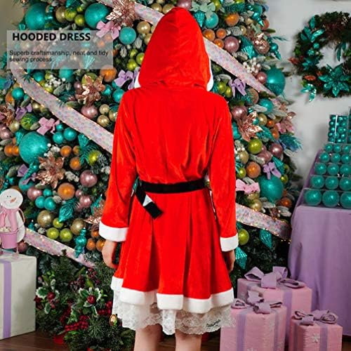 סנטה שמלת 1 סט סנטה קלאוס סלעית שמלת נשים סלעית שמלה עם חגורת חג המולד תלבושת לקוספליי חג המולד המפלגה