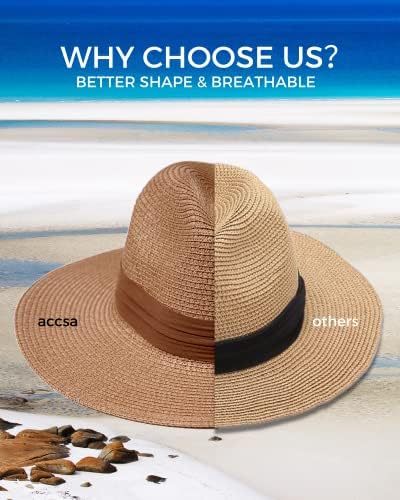 אקסה פנמה קש כובע לנשים רחב ברים קיץ קש כובע גבירותיי פדורה כובע עבור חוף עד 50+