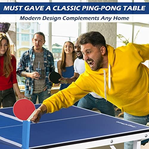 שולחן פינג פונג נייד של רייצ ' י, שולחן טניס שולחן מתקפל בגודל בינוני עם רשת, 2 משוטים, 2 כדורים, רגליים מתכווננות