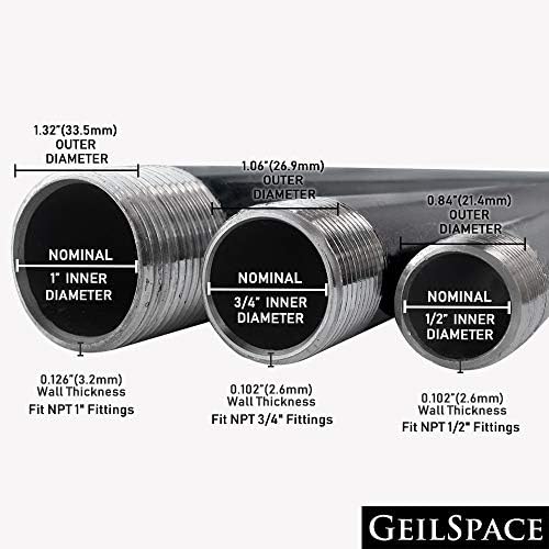 Geilspace 3/4 × 20 חובה כבדה צינור מתכת אפורה כבדה, פלדה תעשייתית מתאימה לצינורות ואביזרים מושחיות בגודל 3/4 אינץ