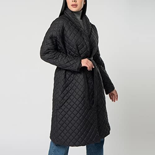 מעיל מידי כותנה לנשים וינטג 'משובץ בברך ארוך באורך ברך חורף חורף ז'קט מזדמן רופף מעיל עם חגורה