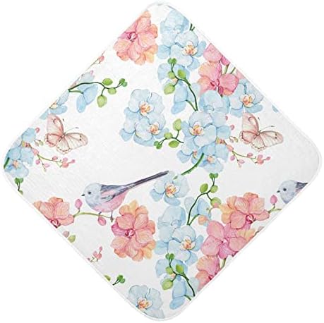 VVFELIXL מגבת ברדס עם סחלבים פרחים פרחים ציפורים סופגות מגבות לתינוקות כותנה מגבת רחצה רכה לתינוק,