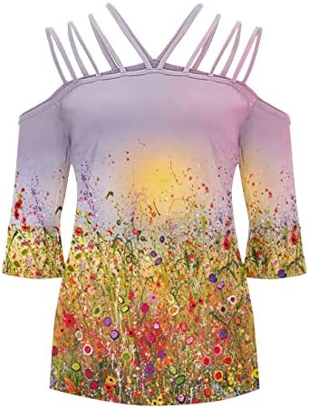 חולצת חולצה של סתיו קיץ לנשים שרוול ארוך 3/4 שרוול 2023 צוואר צוואר כותנה בראנץ 'גרפי רופף GI GI