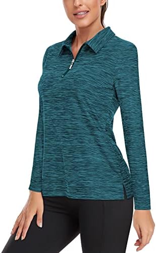 וירציה נשים חולצת גולף UPF50+ אימון הגנת שמש צמרות שרוול קצר ארוך 1/4 ZIP UP פולו מהיר יבש בכושר