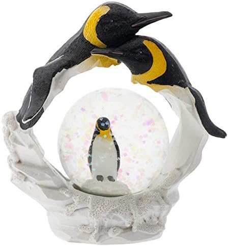 צוואר צהוב פינגווין משפחת צלמית 45 ממ קישוט גלובוס שלג נצנצים