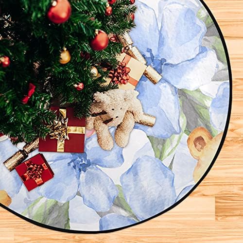 פרחים כחולים דובי דובי מחצלת עץ חג המולד עץ עץ עץ עץ מגש שטיח מחצלת מתחת לאביזר עץ חג המולד למגן