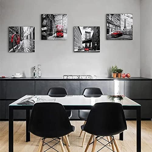 שחור ולבן קיר אמנות חדר שינה עיר נוף תמונות הדפסי בד אדום פריז דקור לסלון ניו יורק לונדון רומא עכשווי ציור מודרני