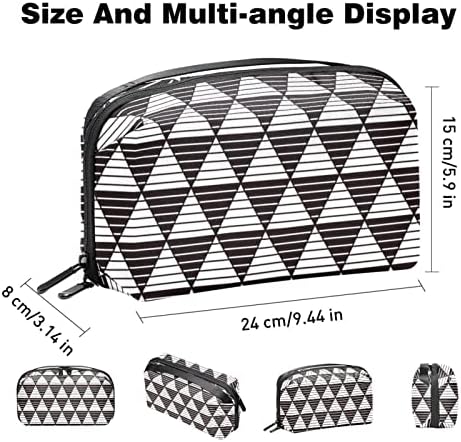 תיק קוסמטי לנשים, מקסים מרווח עמיד למים איפור שקיות נסיעות פס משולשים שחור ולבן דפוס מוצרי טואלטיקה