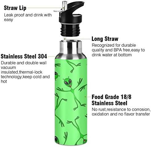 Glaphy ירוק חייזרים מצחיקים 32 גרם בקבוק מים, בקבוק מים עם מכסה קש מבודד נירוסטה, לספורט, הליכה, ריצה