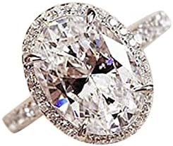 2023 כסף פשוט סגלגל זירקון מלא יהלומי טבעת נשים של הצעת אירוסין טבעת די טבעת