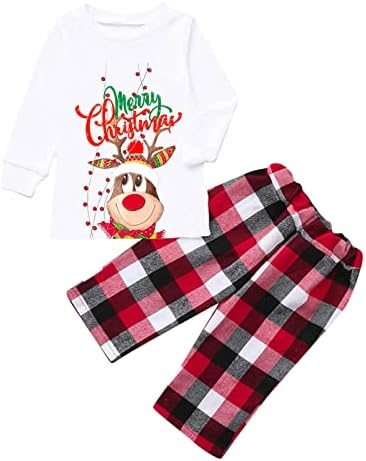 Srtumey חג המולד PJS PJS משובץ הדפסת שרוול ארוך חולצה טופ וחולצת מכנסיים חג המולד של בגדי שינה משפחת חג תואם