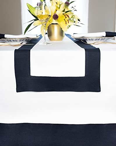 סולינו פשתן שולחן שולחן חיל הים ולבן - פשתן טהור 60 x 108 אינץ