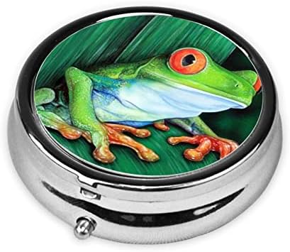 אמנות צפרדע עגול גלולת תיבת-3 תא גלולת רפואה ארגונית, נייד נסיעות גלולת מקרה עבור כיס או ארנק