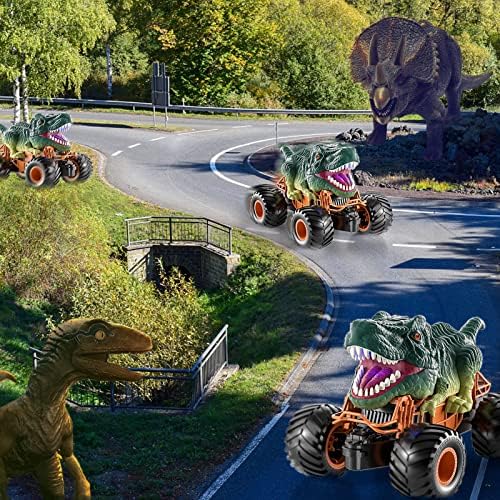 בנול שלט רחוק מכונית דינוזאור לבנים ילדים 4-7, צעצועי משאית דינוזאור 2.4 ג ' יגה הרץ לפעוטות, צעצועי