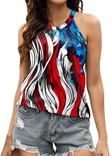 4 ביולי חולצות לנשים דגל אמריקאי קיץ ללא שרוולים גופיות חולצות פסים כוכבים עניבה צבע חולצה מזדמן חולצה