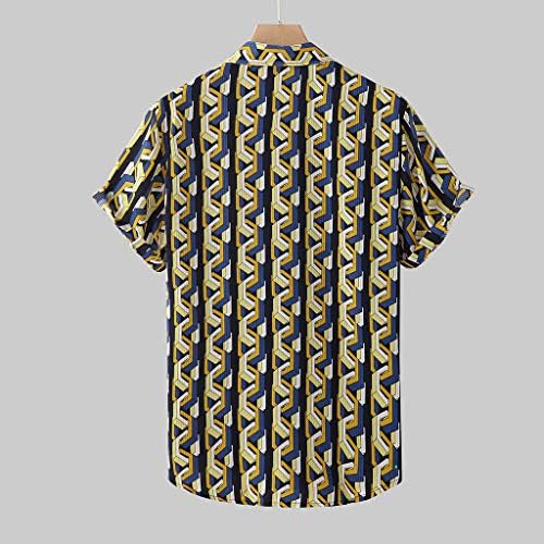 בציר חולצות לגברים פסים קצר שרוול הוואי חולצה קיץ כפתור למטה חולצה נינוחה מזדמן חוף חולצות