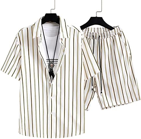 סטוטה סטים להוואי סטים של אימונית הוואי, כפתור מזדמן למטה חולצה עם שרוול קצר ותלבושות חופשה קצרות 2 חלקים