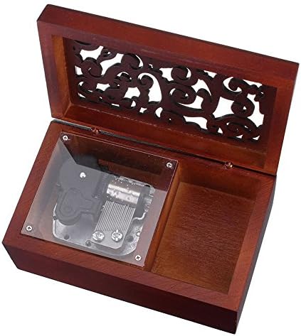 Fnly עתיק עתיק עץ חרוט קופסה מוזיקלית, קופסה מוזיקלית של אדלוויס, עם תנועת ציפוי כסף פנימה, מלבן