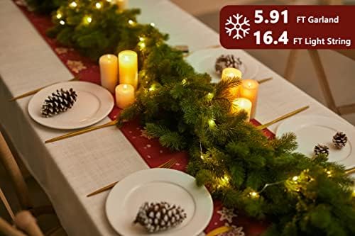 6ft לחג המולד מסיבת גרלנד שמחה אורן אורן עם חוט נורות LED בגודל 16.4ft, צמח ירק לקישוטים לחג המולד