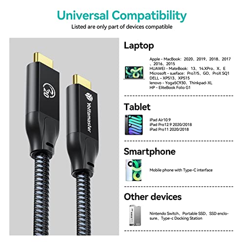 Yottamaster USB C ל- USB C כבל, USB C 3.2 GEN2X2 קלוע USB C כבל טעינה 1M עם תמיכה בסמן אלקטרוני