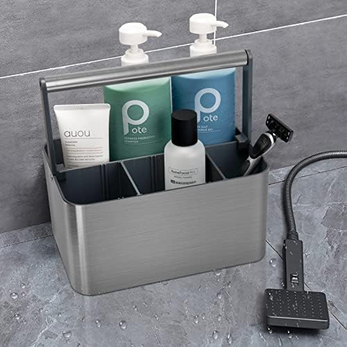 BYUNER מקלחת ניידת סלסלת סל סל עם ידית ומחלקים מתכווננים למעונות במכללה, מארגן אחסון אמבטיה גדול מפלסטיק טוטה