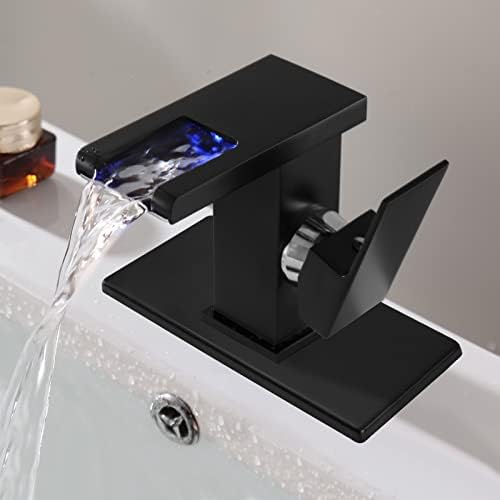 ברז כיור אמבטיה עם אור LED, שחור מט, מפל מפל, ברזים יהירות אמבטיה 1 או 3 חורים כוח לחץ מים, ניטור טמפרטורת המים