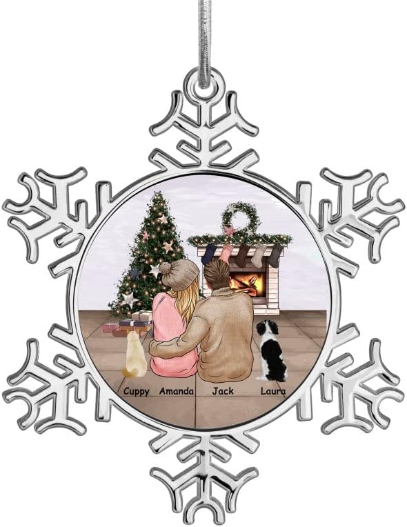 קישוט פתית שלג מתכת מותאמת אישית 2022 קישוט עץ חג המולד מותאם אישית מזכרת עם שם כלב חתול גזע זוג זוג חג המולד