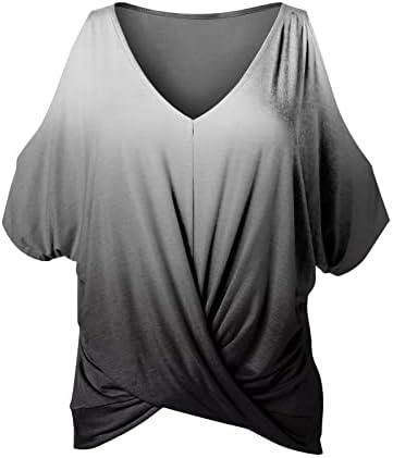 עטוף חולצה בראנץ 'בסיסית לנשים שרוול קצר מעל הכתף עמוק V SCOOP SCOOP צוואר חולצות חולצות גבירותיי 2023