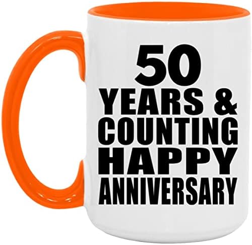 עיצוב 50 שנה שמחה 50 שנה וספירה, ספל קפה מבטא 15 עוז כוס תה קרמיקה כתומה עם ידית, מתנות ליום הולדת