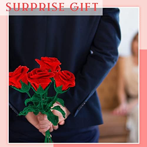 4 מחשבים סרוגים פרח ורד בעבודת יד מתנה ליום אם ורדים אדומים סרוגה זר פרחים מתנה ליום הולדת לאישה חברה