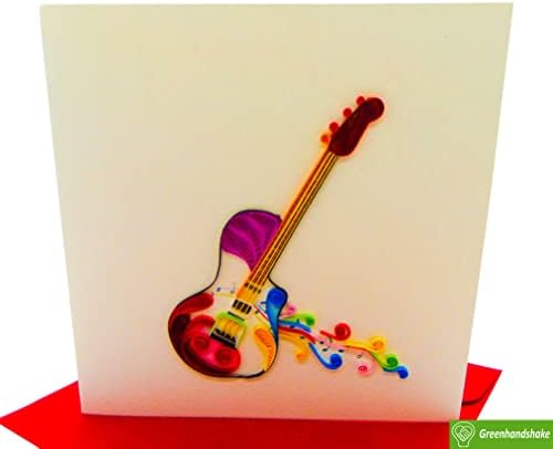 גיטרה אמנותית, כרטיס קווילינג תלת מימד - ייחודי ייחודי בעבודת יד, כרטיס ברכה לעיצוב ליום הולדת, חג