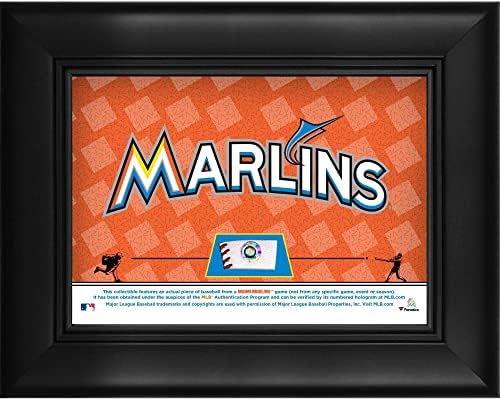 מיאמי מרלינס ממוסגרת 5 x 7 קולאז 'בסגנון רטרו עם חתיכת בייסבול משומש במשחק - משחק MLB השתמש בקולאז'ים